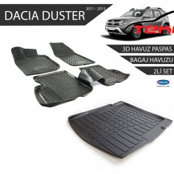 Dacia Duster 3D Havuz Paspas + 3D Bagaj Havuzu 2li Set Siyah 2011-2015